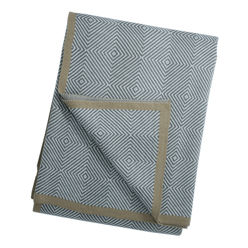 KTX-827475 Cozy Gray Knitted Chenille Wool Blanket with Geometric Pattern - Multiple Sizes Available
