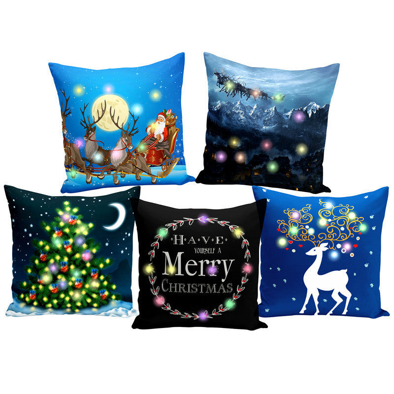 KTX-827731 Cartoon Plush Lantern Christmas Pillowcase, 45x45cm Cushion Cover