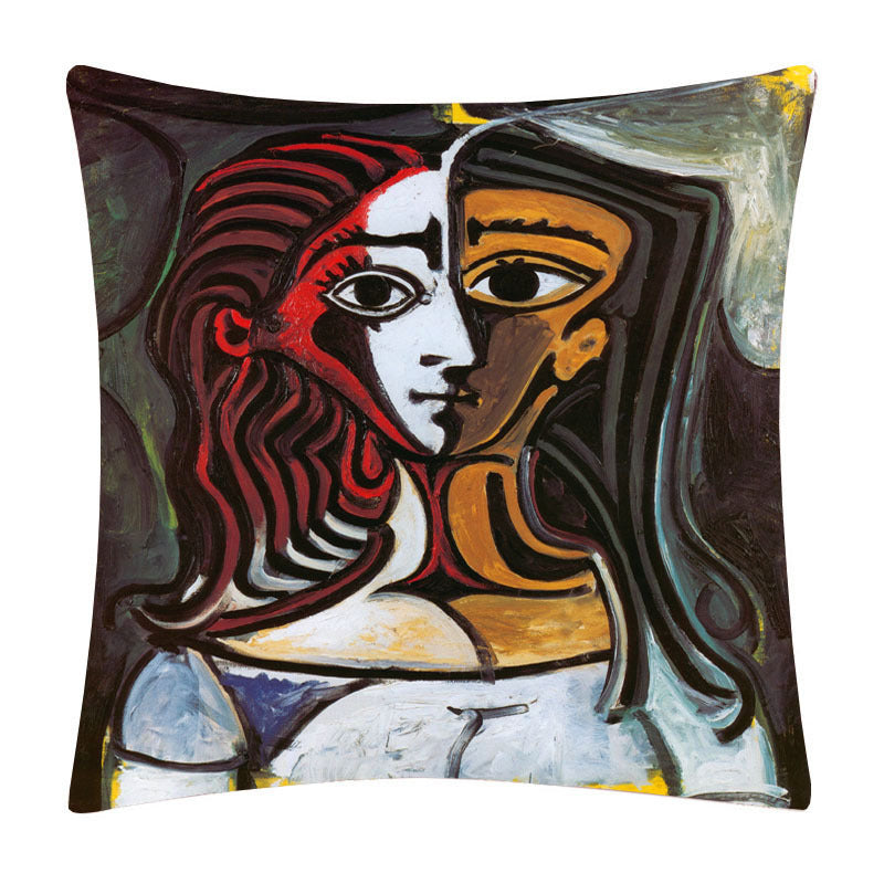 KTX-828883 Painted Cartoon Linen Pillowcase with PP Cotton Filling for Cozy Decor