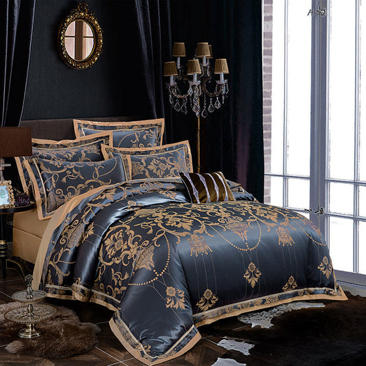 KTX-829523 Elegant Tencel Cotton Satin Jacquard Four-Piece Bedding Set