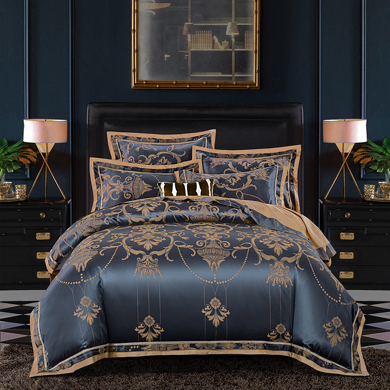 KTX-829523 Elegant Tencel Cotton Satin Jacquard Four-Piece Bedding Set