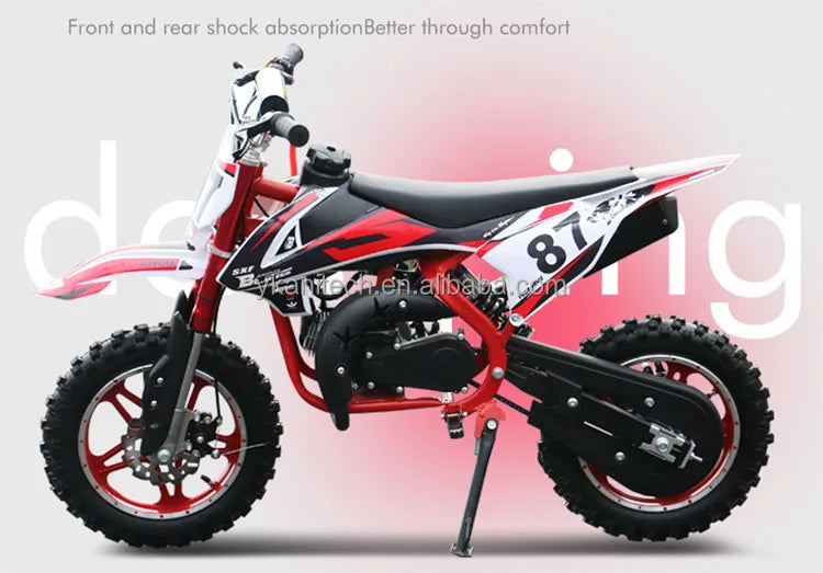 KTX-829779 49cc Kids Mini Dirt Bike with 10 Inch Wheels - Manual Ignition, Front & Back Disc Brakes, 40KM/H Speed