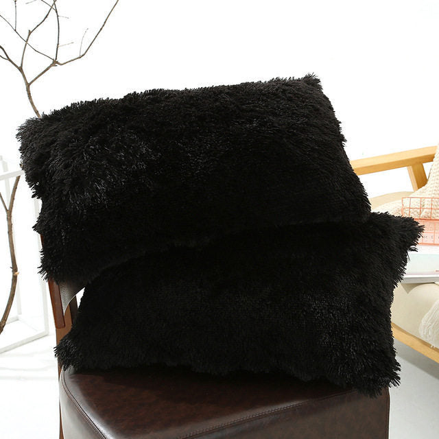 KTX-830035 Winter Warm Fluffy Long Plush and Velvet Pillow Case - 50x70cm Options Available