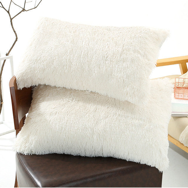 KTX-830035 Winter Warm Fluffy Long Plush and Velvet Pillow Case - 50x70cm Options Available