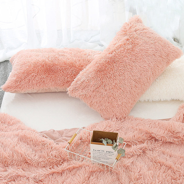 KTX-830035 Winter Warm Fluffy Long Plush and Velvet Pillow Case - 50x70cm Options Available