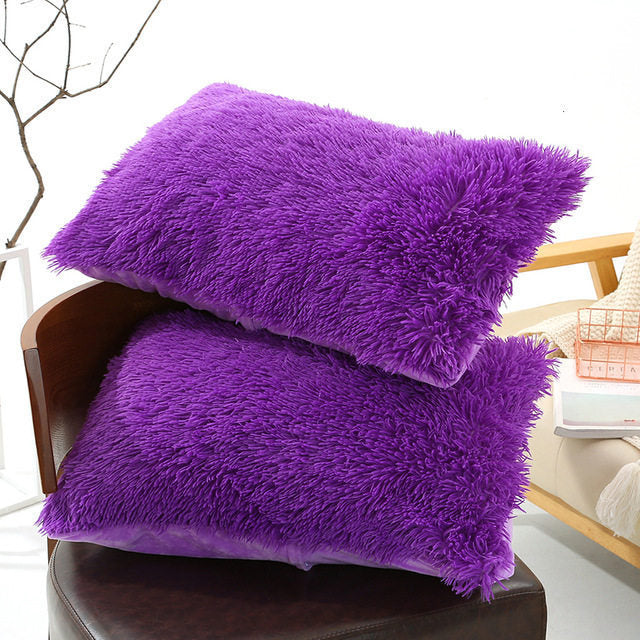 KTX-830035 Winter Warm Fluffy Long Plush and Velvet Pillow Case - 50x70cm Options Available