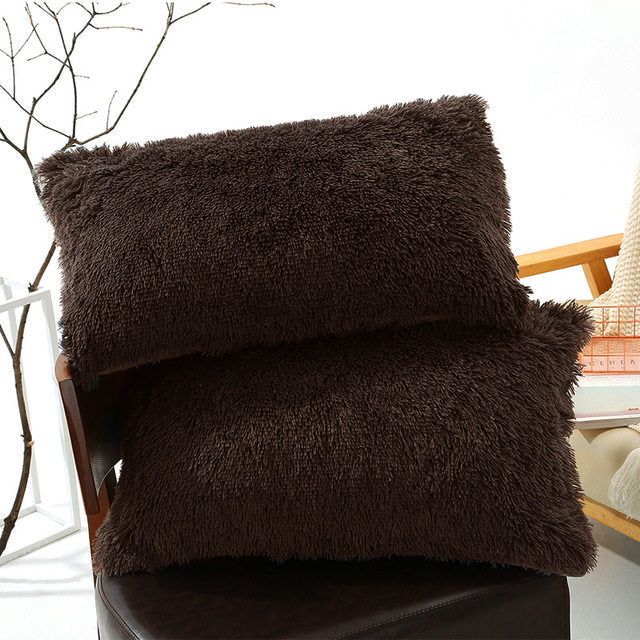 KTX-830035 Winter Warm Fluffy Long Plush and Velvet Pillow Case - 50x70cm Options Available
