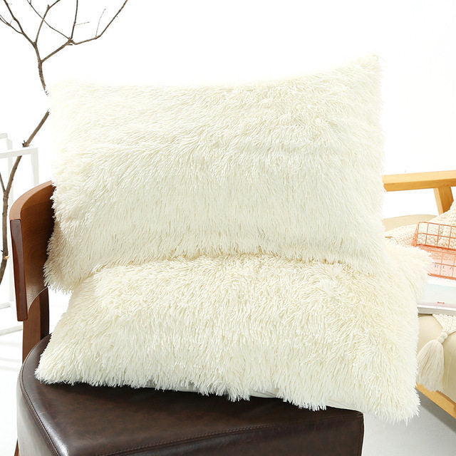 KTX-830035 Winter Warm Fluffy Long Plush and Velvet Pillow Case - 50x70cm Options Available