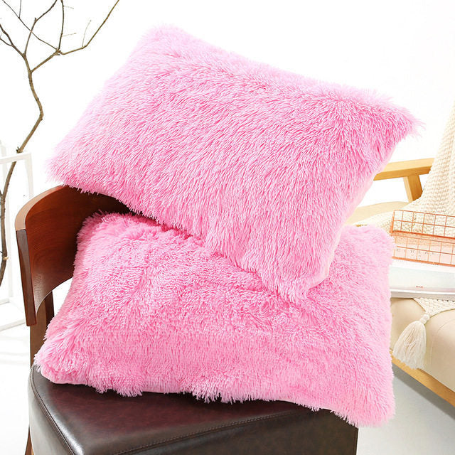 KTX-830035 Winter Warm Fluffy Long Plush and Velvet Pillow Case - 50x70cm Options Available
