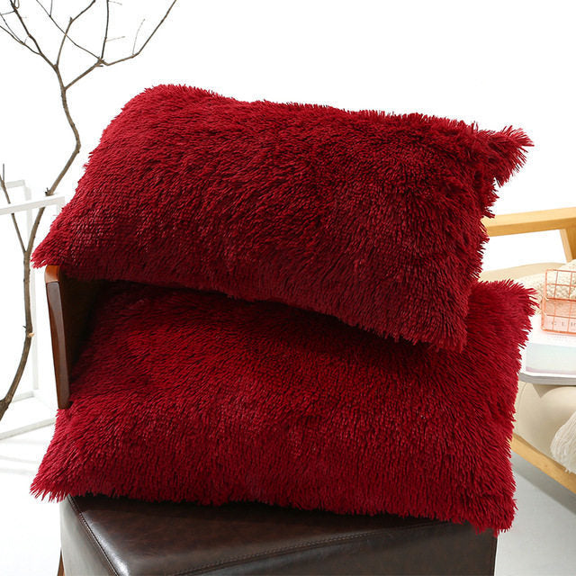 KTX-830035 Winter Warm Fluffy Long Plush and Velvet Pillow Case - 50x70cm Options Available
