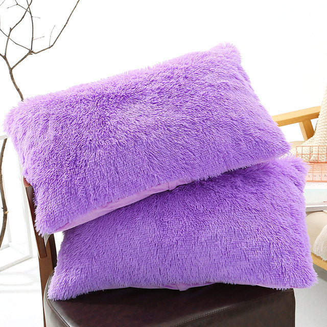 KTX-830035 Winter Warm Fluffy Long Plush and Velvet Pillow Case - 50x70cm Options Available
