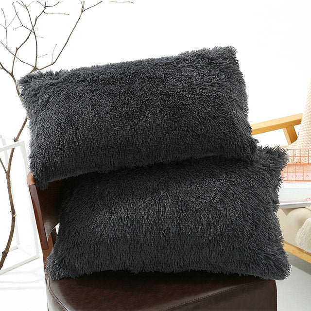 KTX-830035 Winter Warm Fluffy Long Plush and Velvet Pillow Case - 50x70cm Options Available