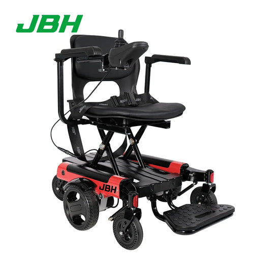 KTX-831379 Adjustable 6-Wheel Power Wheelchair with Aluminum Alloy Frame, Foldable Design, 20 km Range, Red