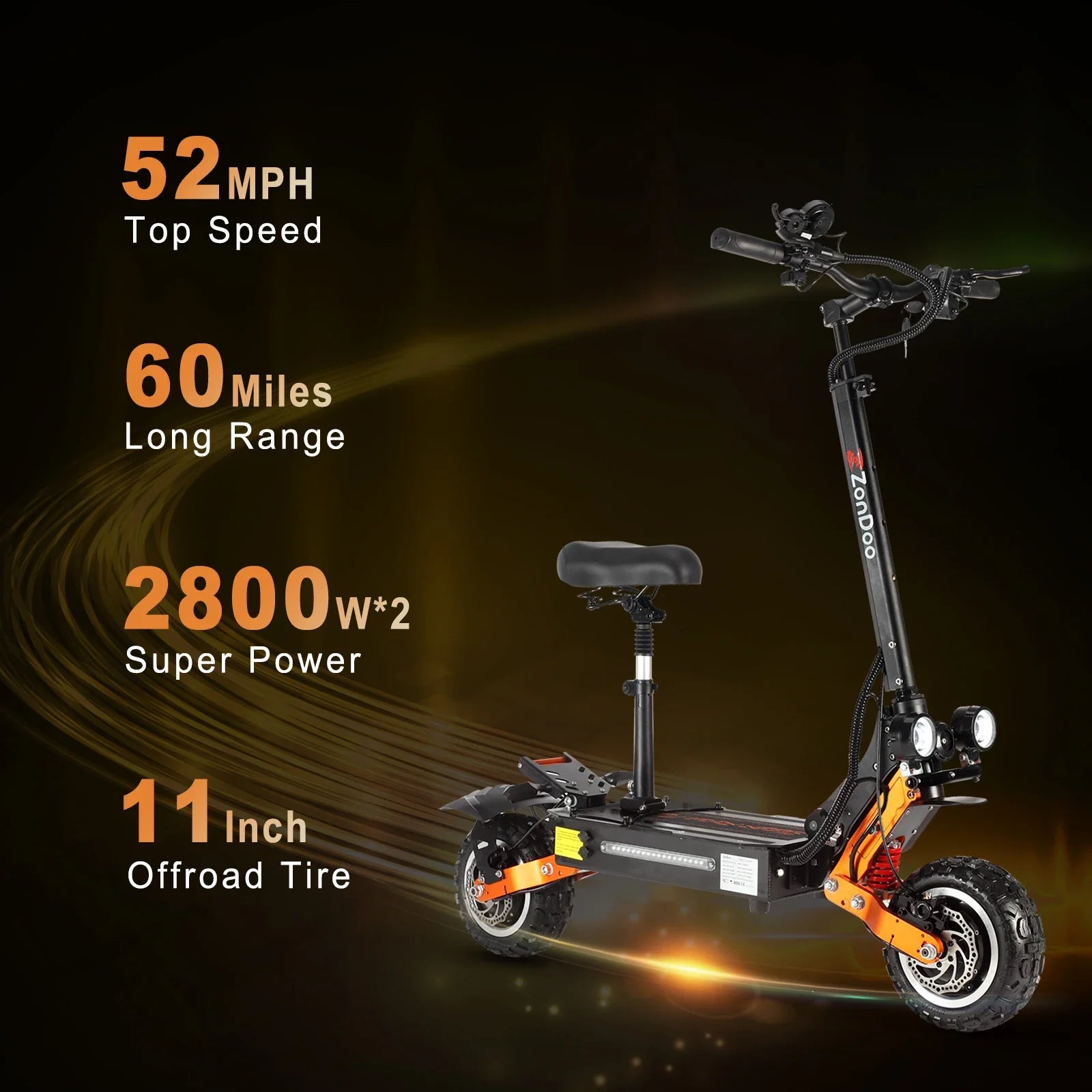 KTX-831379 ZonDoo ZO01 PLUS 60V Dual Motor Electric Scooter with 90km/h Speed, 80-95km Range, 11-Inch Off-Road Tires