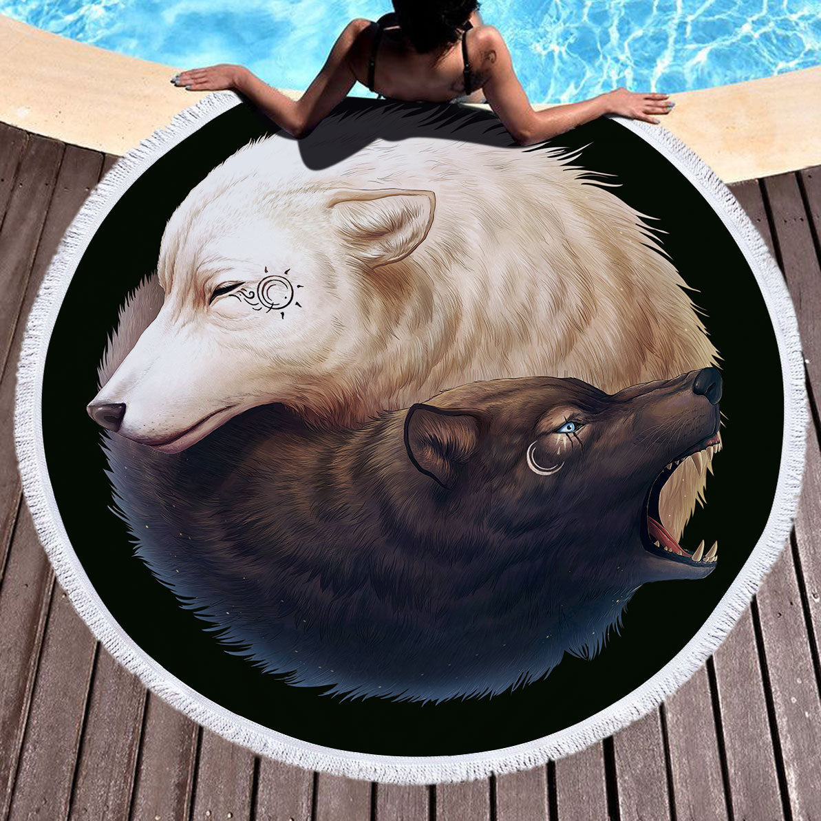 KTX-831827 Microfiber Round Beach Towel, 150x150 cm, Soft and Absorbent, Digital Sublimation Printing