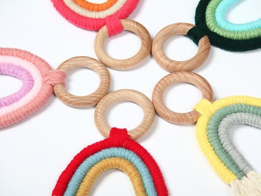 KTX-832339 Organic Cotton Rope Teether with Wooden Ring for Babies