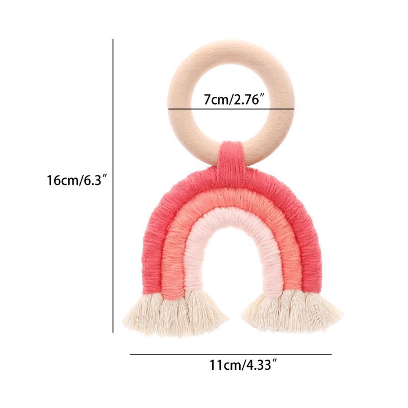 KTX-832339 Organic Cotton Rope Teether with Wooden Ring for Babies