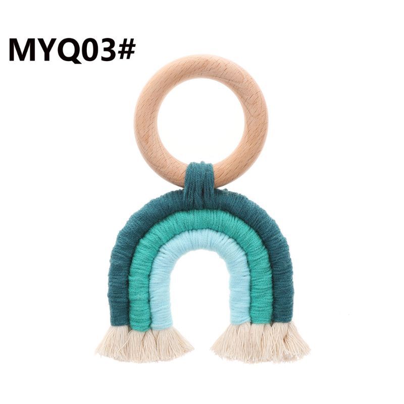 KTX-832339 Organic Cotton Rope Teether with Wooden Ring for Babies