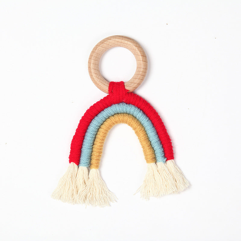 KTX-832339 Organic Cotton Rope Teether with Wooden Ring for Babies