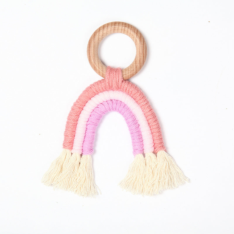 KTX-832339 Organic Cotton Rope Teether with Wooden Ring for Babies