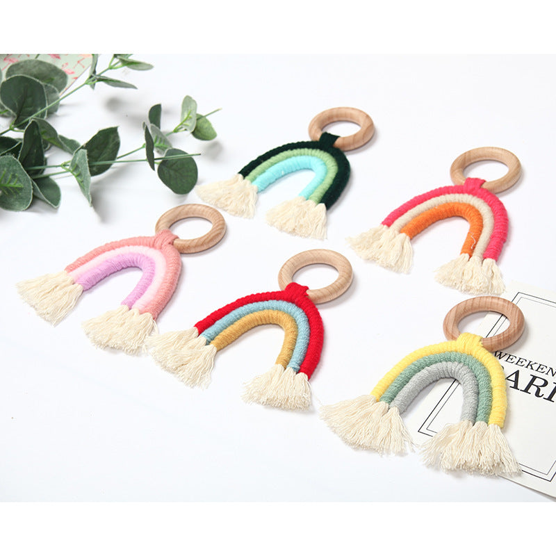 KTX-832339 Organic Cotton Rope Teether with Wooden Ring for Babies
