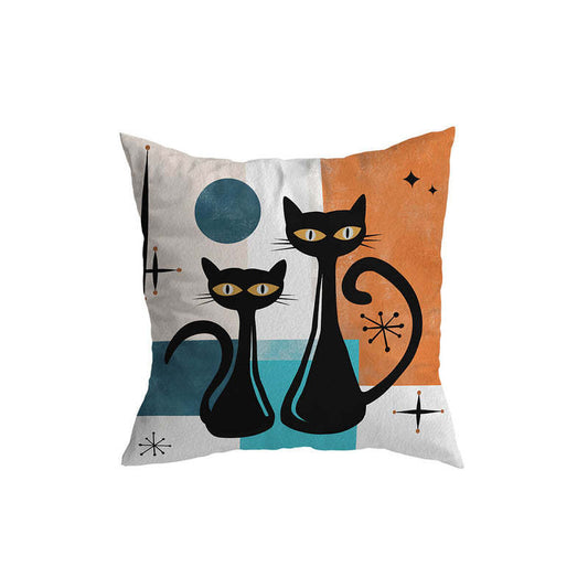 KTX-832339 Vintage Cat Print Short Plush Pillowcase, Fashion Simple Design, 45x45CM