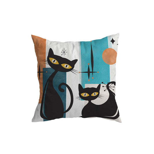 KTX-832339 Vintage Cat Print Short Plush Pillowcase, Fashion Simple Design, 45x45CM