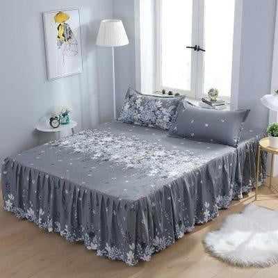 KTX-832979 Cotton Floral Bed Skirt with Matching Pillowcases – Available in Multiple Sizes