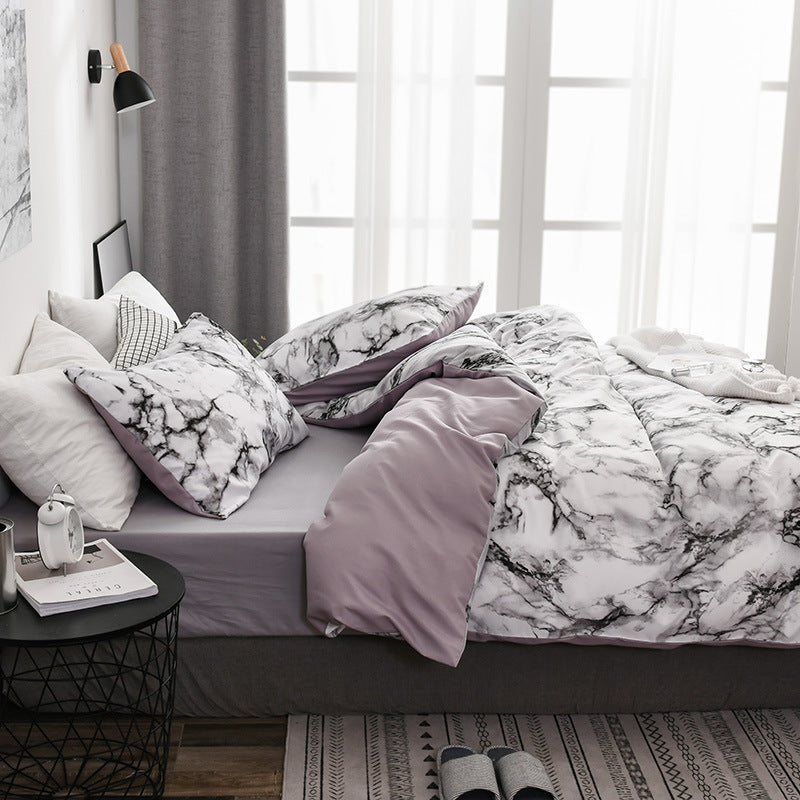 KTX-833491 Marble Patterned Polyester Duvet Cover Set with Pillowcases - Various Sizes Available
