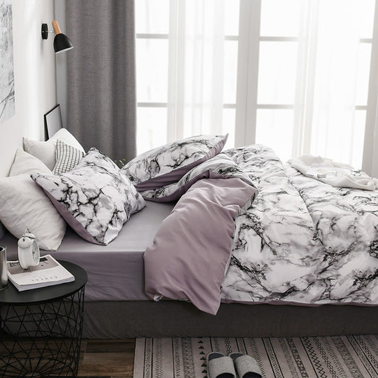 KTX-833491 Marble Patterned Polyester Duvet Cover Set with Pillowcases - Various Sizes Available