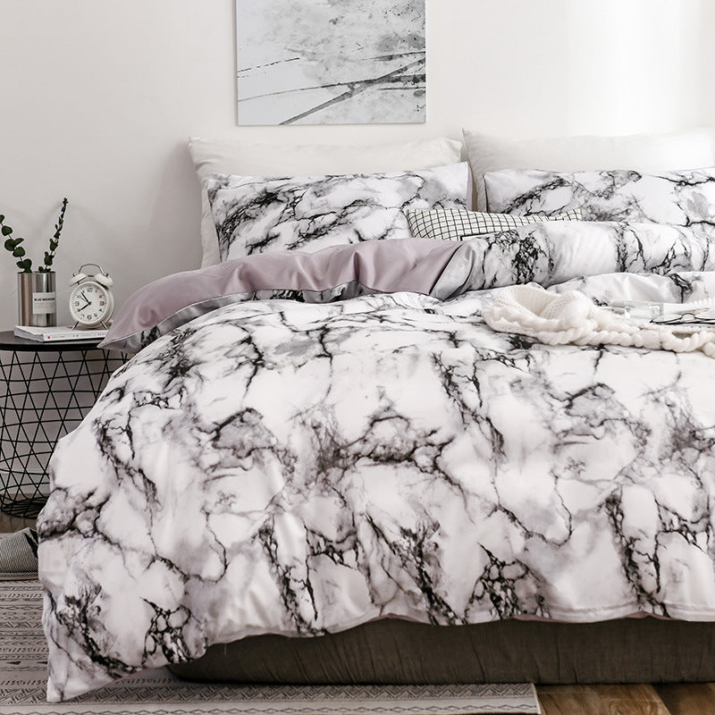 KTX-833491 Marble Patterned Polyester Duvet Cover Set with Pillowcases - Various Sizes Available