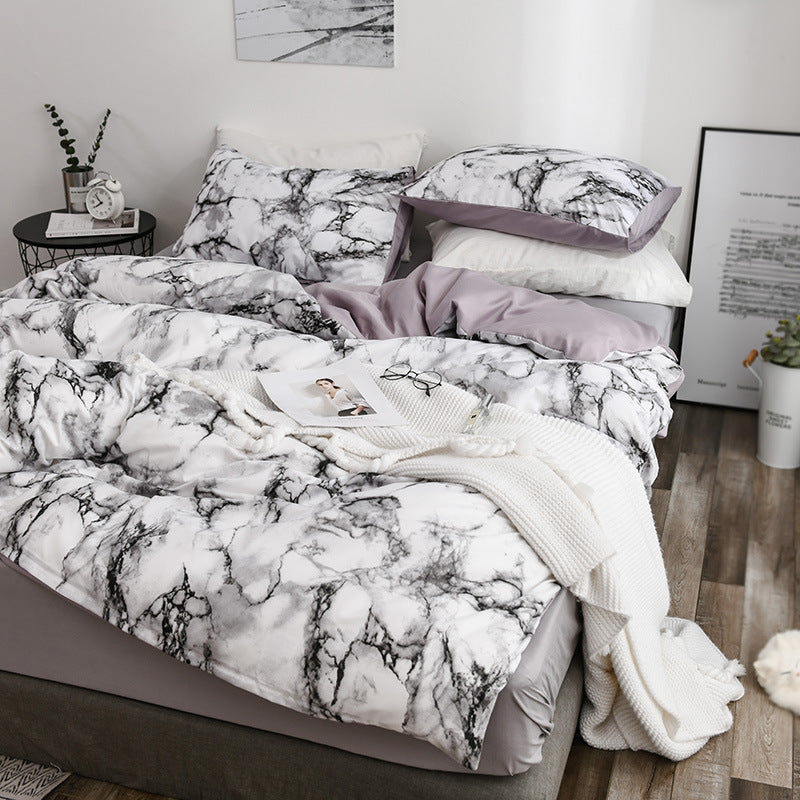 KTX-833491 Marble Patterned Polyester Duvet Cover Set with Pillowcases - Various Sizes Available