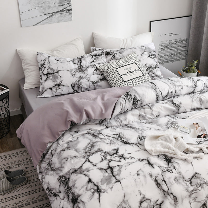 KTX-833491 Marble Patterned Polyester Duvet Cover Set with Pillowcases - Various Sizes Available