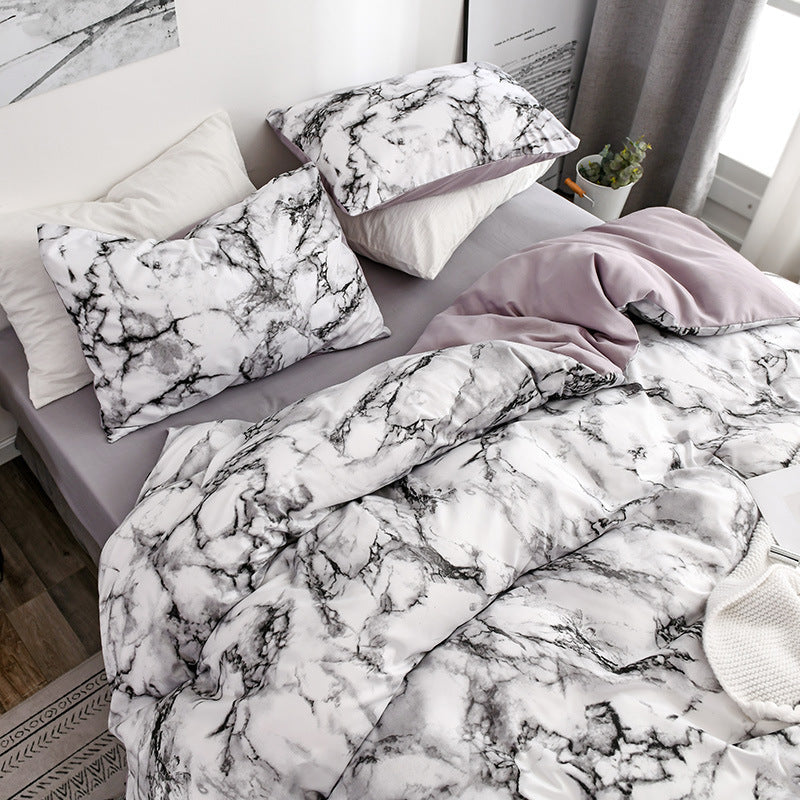 KTX-833491 Marble Patterned Polyester Duvet Cover Set with Pillowcases - Various Sizes Available