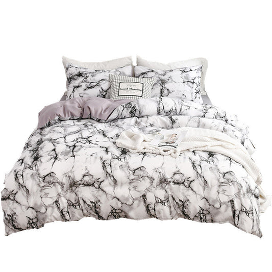KTX-833491 Marble Patterned Polyester Duvet Cover Set with Pillowcases - Various Sizes Available