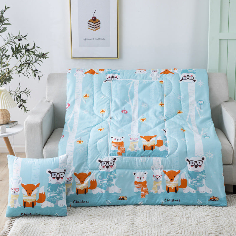KTX-833811 Multifunctional Cartoon Plush Pillow Blanket - Soft Polyester Travel Quilt 40x40cm to 100x150cm