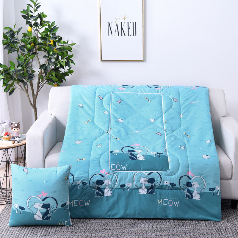 KTX-833811 Multifunctional Cartoon Plush Pillow Blanket - Soft Polyester Travel Quilt 40x40cm to 100x150cm