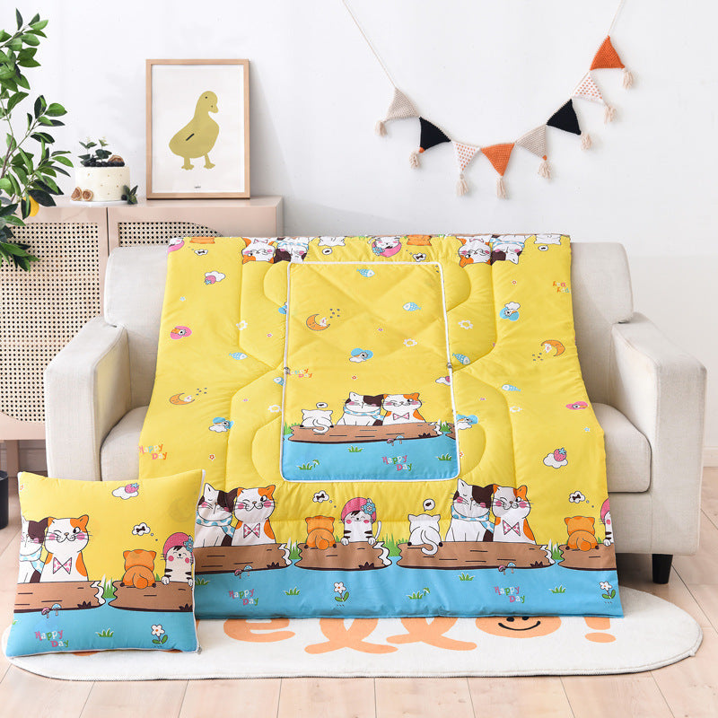 KTX-833811 Multifunctional Cartoon Plush Pillow Blanket - Soft Polyester Travel Quilt 40x40cm to 100x150cm