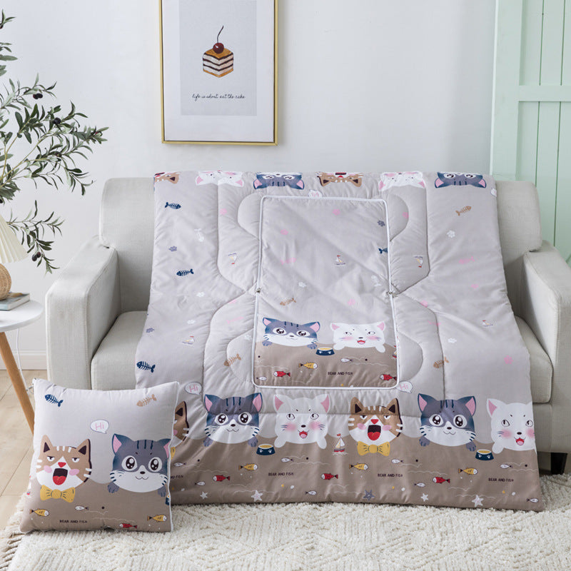 KTX-833811 Multifunctional Cartoon Plush Pillow Blanket - Soft Polyester Travel Quilt 40x40cm to 100x150cm