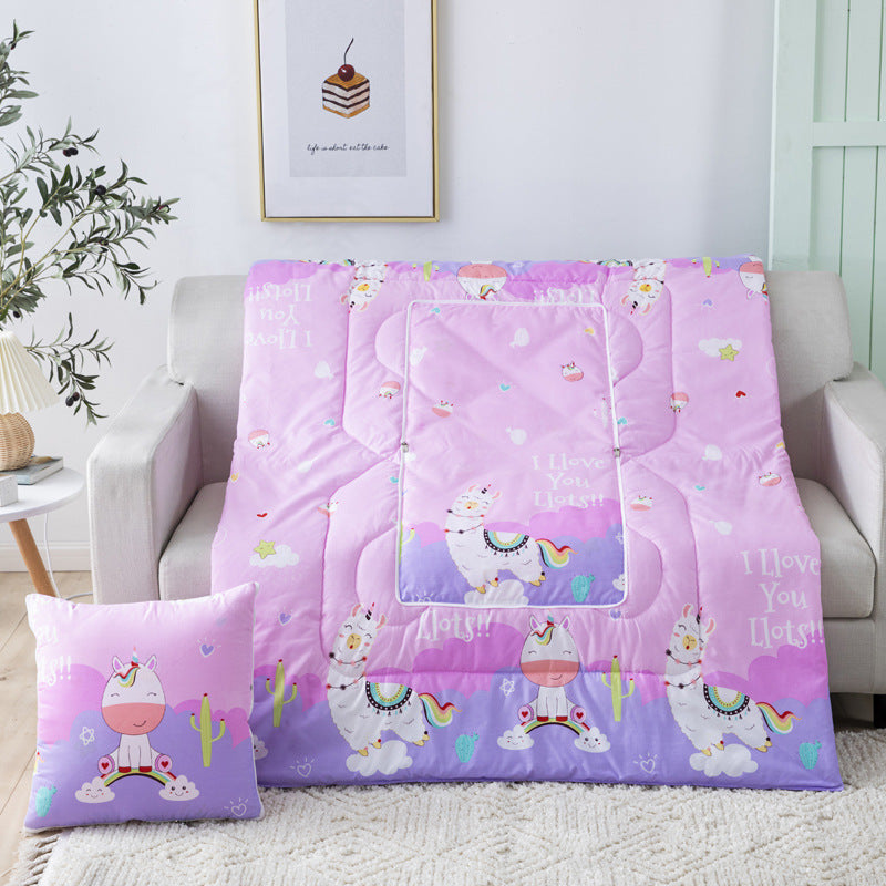 KTX-833811 Multifunctional Cartoon Plush Pillow Blanket - Soft Polyester Travel Quilt 40x40cm to 100x150cm