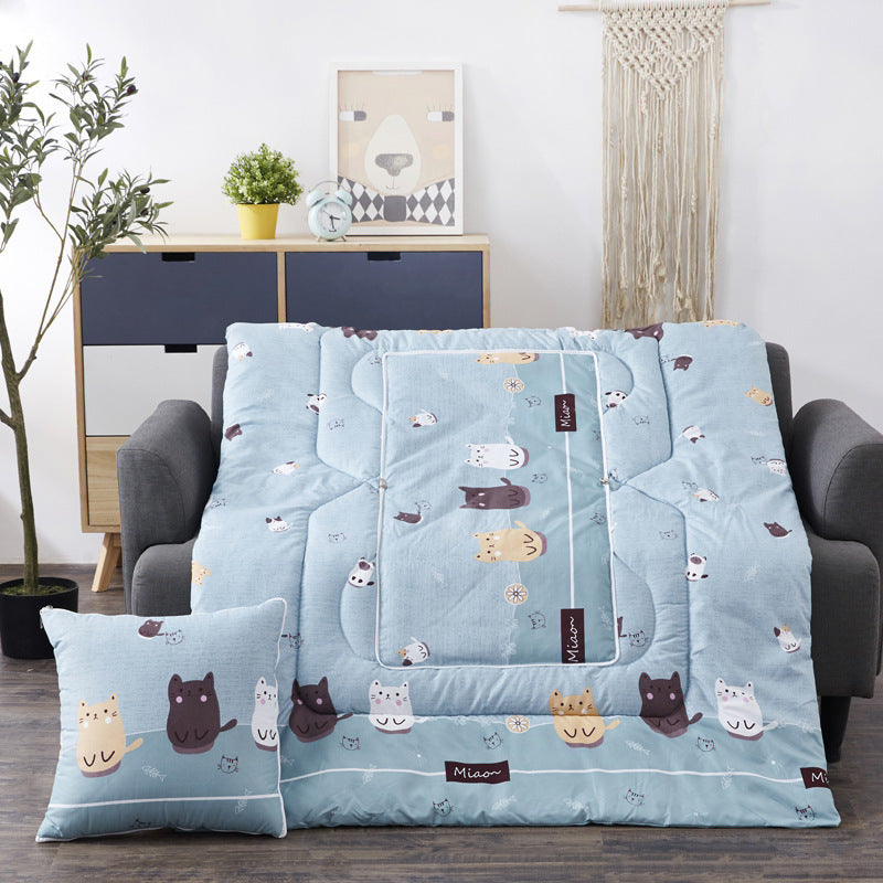 KTX-833811 Multifunctional Cartoon Plush Pillow Blanket - Soft Polyester Travel Quilt 40x40cm to 100x150cm