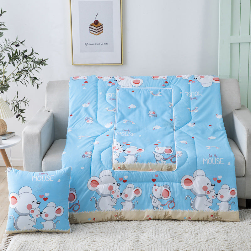 KTX-833811 Multifunctional Cartoon Plush Pillow Blanket - Soft Polyester Travel Quilt 40x40cm to 100x150cm