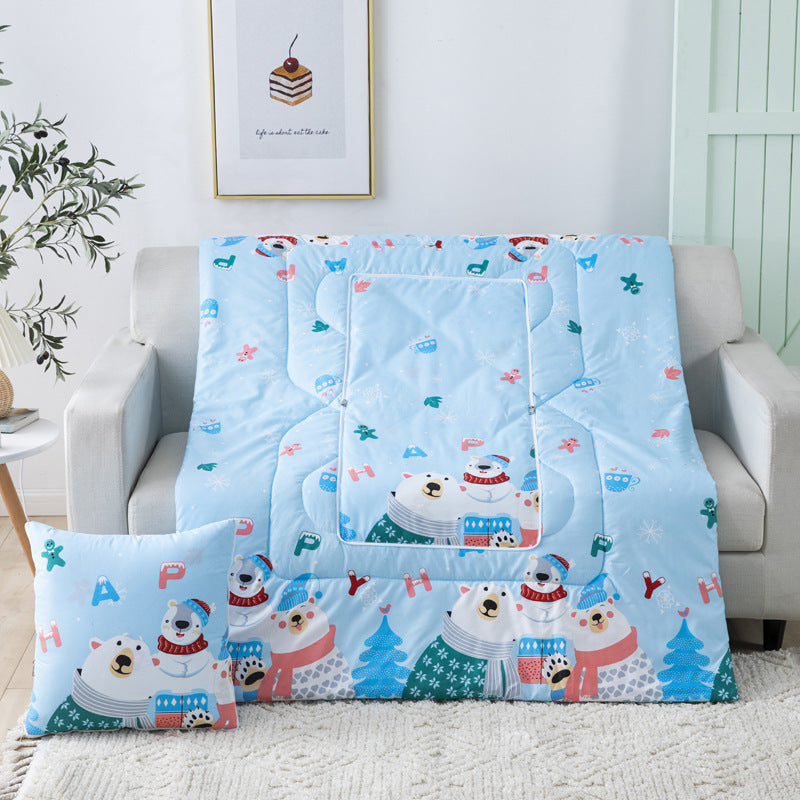 KTX-833811 Multifunctional Cartoon Plush Pillow Blanket - Soft Polyester Travel Quilt 40x40cm to 100x150cm