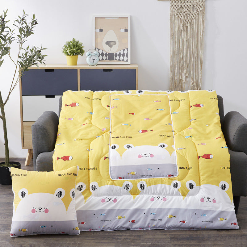 KTX-833811 Multifunctional Cartoon Plush Pillow Blanket - Soft Polyester Travel Quilt 40x40cm to 100x150cm