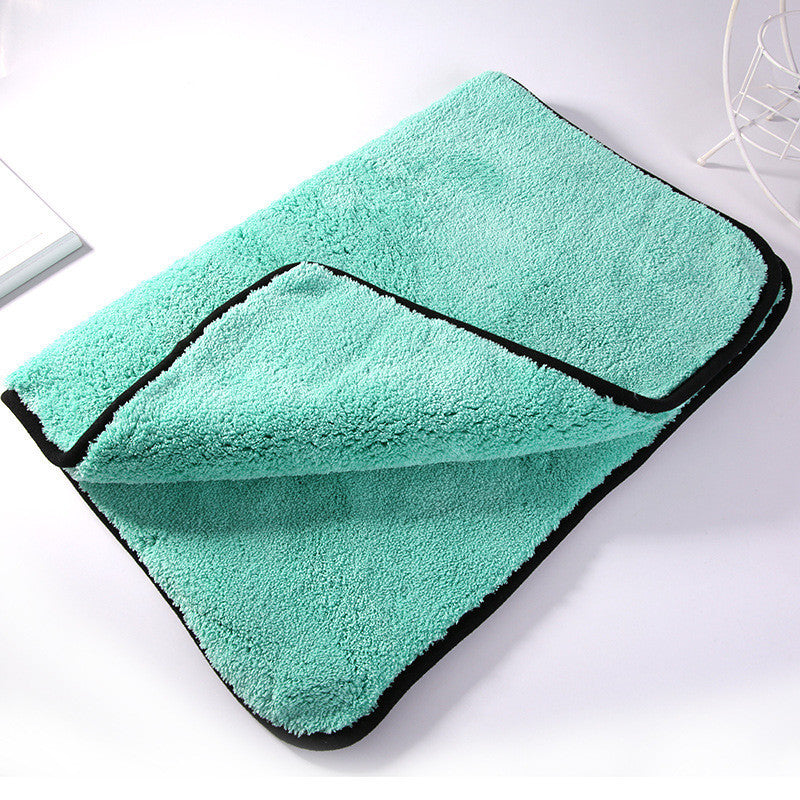 KTX-834387 High-Density Double-Sided Coral Fleece Car Wiper Towel - Green Fur Monster Design