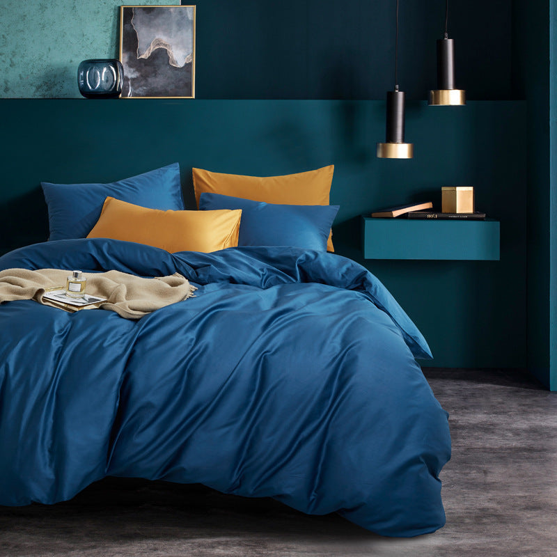 KTX-834579 Luxury Egyptian Cotton 60S Four-Piece Bed Cover Set - 100% Pure Cotton Fitted Sheet, Quilt Cover, and Pillow Covers