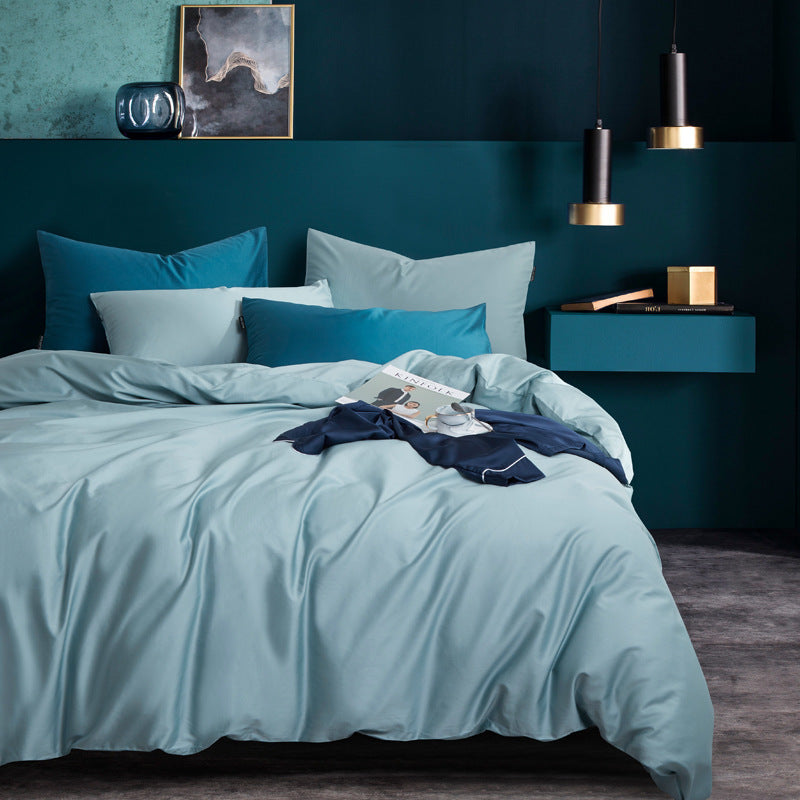 KTX-834579 Luxury Egyptian Cotton 60S Four-Piece Bed Cover Set - 100% Pure Cotton Fitted Sheet, Quilt Cover, and Pillow Covers