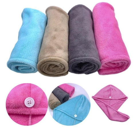 KTX-835539 Microfiber Hair Drying Cap - Fast Drying Towel for All Hair Types - Button Fastening, Soft, Absorbent, Ideal for Bathing and Makeup