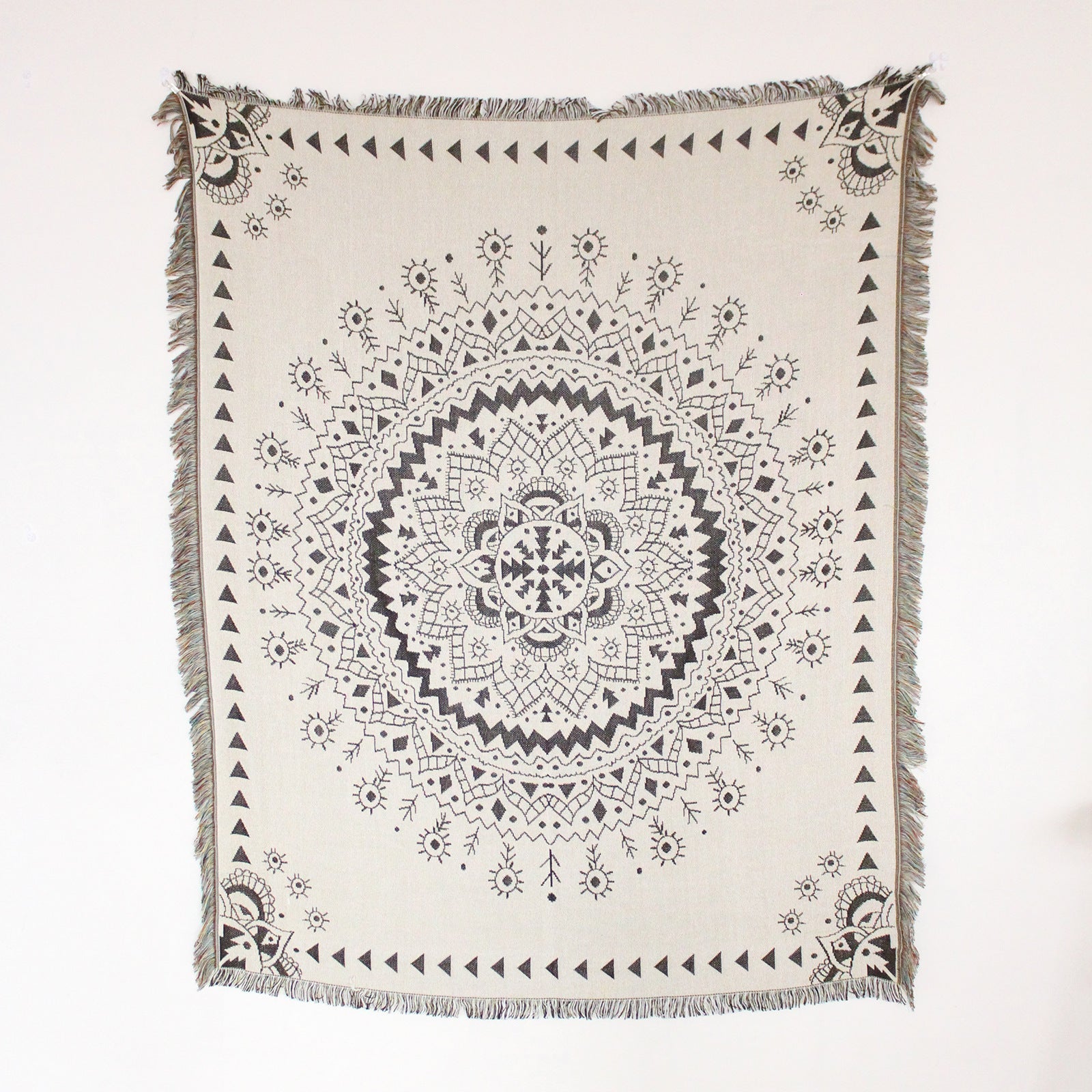 KTX-836435 Boho Fringe Sofa Cover Blanket - Cotton Nitrile Blend, 130x150 cm