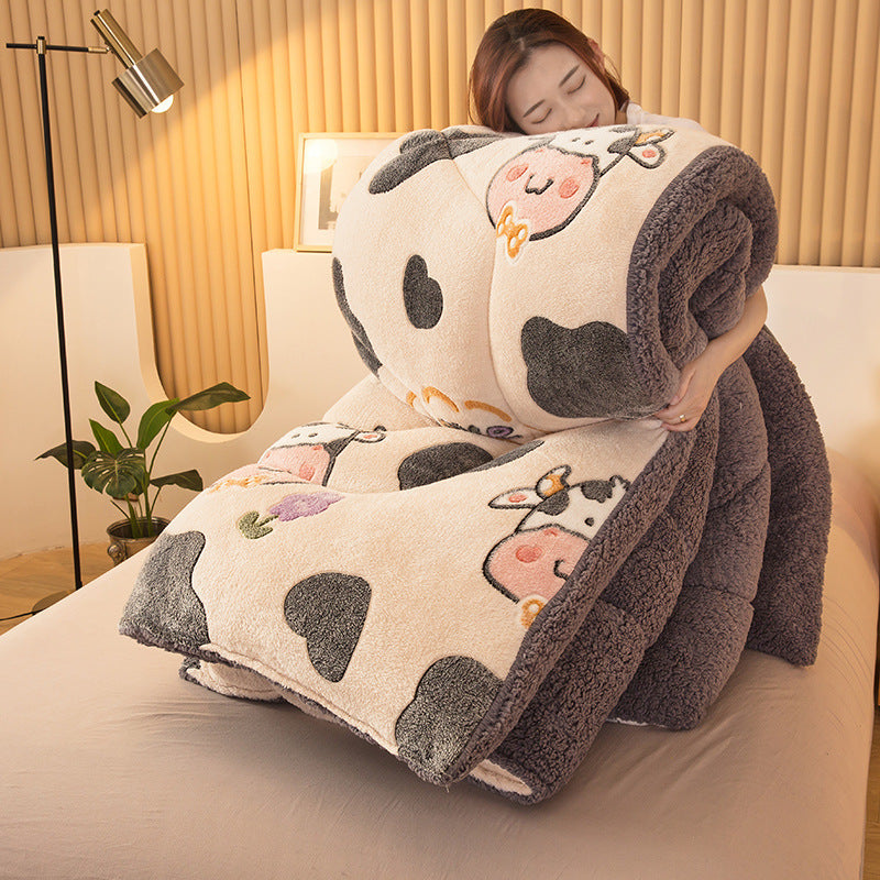 KTX-837267 Double-Sided Winter Lamb Fleece Quilt - Thick Polyester Fiber for Warmth and Comfort in Various Sizes